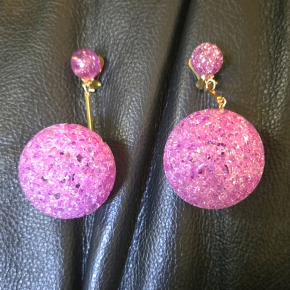 Kharma by Avelon Jewelry - FUN Vintage artisan lavender glass bubble clip on 1940's earrings
